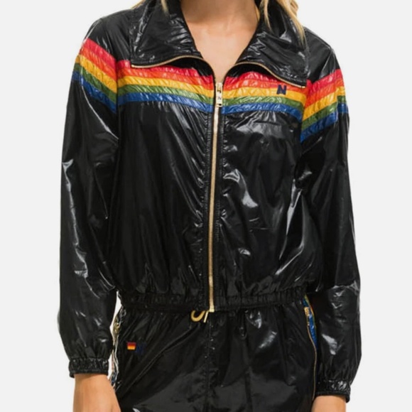 5 Stripe Windbreaker — glossy black S